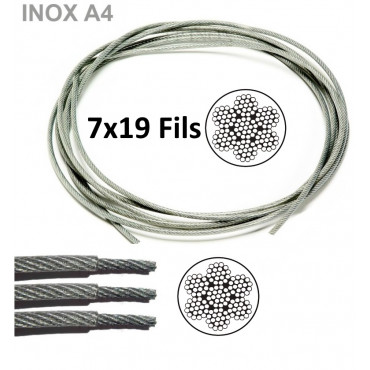 Cable En Inox A4 Gainé 7x19 En PVC Transparent