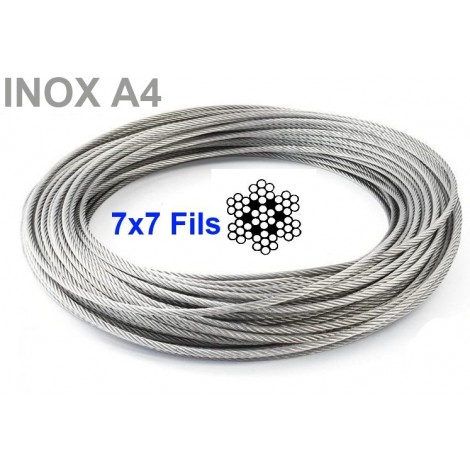 INOX Cable 7x7 inox A4 Gainé PVC Transparent 4 x 5 mm inox VENDU AU Mètre 