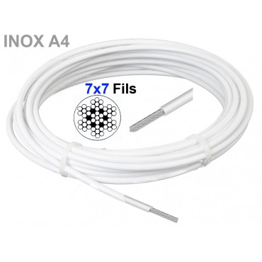 Câble En Inox A4 Gainé Pvc BLANC 7x7 fils